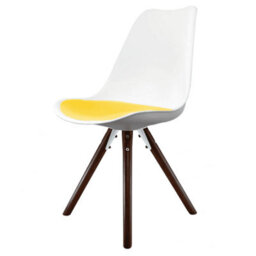 Fusion Living Soho White & Yellow Plastic Dining Chair With Pyramid Dark Wood Legs