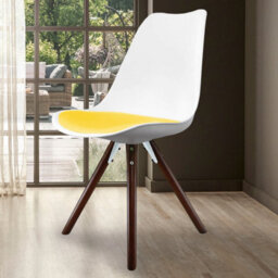Fusion Living Soho White & Yellow Plastic Dining Chair With Pyramid Dark Wood Legs - thumbnail 2