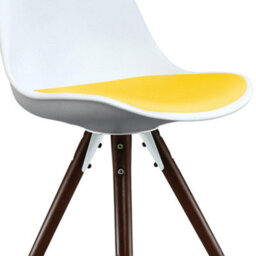 Fusion Living Soho White & Yellow Plastic Dining Chair With Pyramid Dark Wood Legs - thumbnail 3