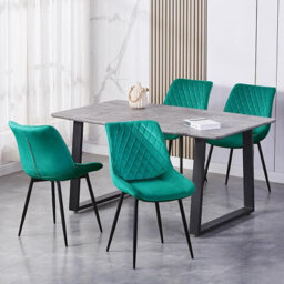 MCC Direct Set Of 2 Green Velvet Effect Dining Chairs Plush Padded Upholstered Accent Chair - Elle By Mcc - thumbnail 1