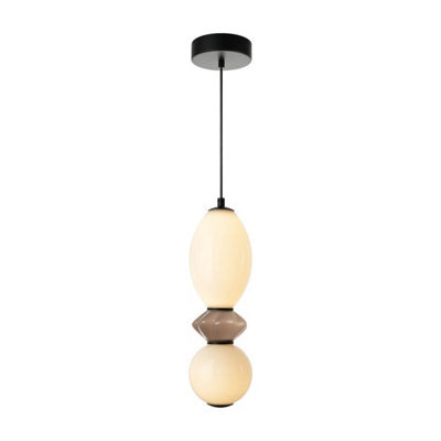 Luminosa Lighting Luminosa Balos Slim Pendant Ceiling Light Matt Black With Opal, Brown, Ceramic Shades 3000K Warm White - image 1
