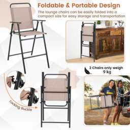 Costway Set Of 2 Outdoor Folding Bar Chair Patio Furniture Chair Set W/ Fabric Backrest - thumbnail 9