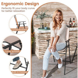 Costway Set Of 2 Outdoor Folding Bar Chair Patio Furniture Chair Set W/ Fabric Backrest - thumbnail 8