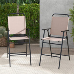 Costway Set Of 2 Outdoor Folding Bar Chair Patio Furniture Chair Set W/ Fabric Backrest
