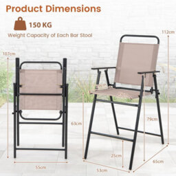 Costway Set Of 2 Outdoor Folding Bar Chair Patio Furniture Chair Set W/ Fabric Backrest - thumbnail 3