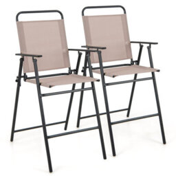 Costway Set Of 2 Outdoor Folding Bar Chair Patio Furniture Chair Set W/ Fabric Backrest - thumbnail 2