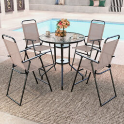 Costway Set Of 2 Outdoor Folding Bar Chair Patio Furniture Chair Set W/ Fabric Backrest - thumbnail 5