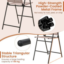 Costway Set Of 2 Outdoor Folding Bar Chair Patio Furniture Chair Set W/ Fabric Backrest - thumbnail 6