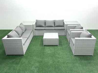 Fimous Outdoor Rattan Sofa Garden Furniture Set 2 Armchairs Square Coffee Table 2 Side Tables Light Grey - image 1