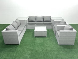 Fimous Outdoor Rattan Sofa Garden Furniture Set 2 Armchairs Square Coffee Table 2 Side Tables Light Grey - thumbnail 1