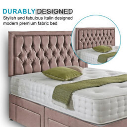 Dining Tables Lisbon Matching Headboard Divan Set, 2 Drawer On Same Side With Sprung 1500 Comfort Mattress - Plush Dusty Pink - Double - thumbnail 3