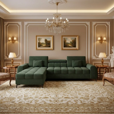 Aurelio L Shape Corner Sofa Bed With Storage And Adjustable Headrests, Modern Sleeper Sofa 268X204 Cm Green Left - image 1