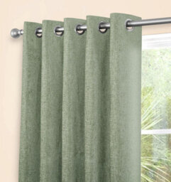 "Sundour Amberley Fully Lined Ready Made Solid Colour Eyelet Curtains Sage 66X84""" - thumbnail 2