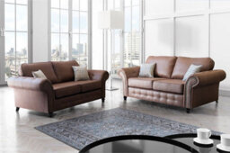 Oakland Suede Leather 3&2 Seater Sofa Set Tan Brown - thumbnail 2