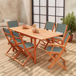 Sweeek - 6-Seater Extendable Wooden Garden Table Set With Chairs Khaki Green 180X80X75 Cm - Almeria 6 - thumbnail 6