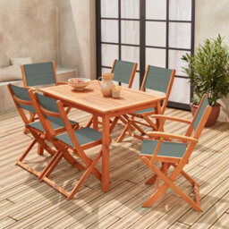 Sweeek - 6-Seater Extendable Wooden Garden Table Set With Chairs Khaki Green 180X80X75 Cm - Almeria 6 - thumbnail 7