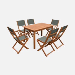 Sweeek - 6-Seater Extendable Wooden Garden Table Set With Chairs Khaki Green 180X80X75 Cm - Almeria 6 - thumbnail 2