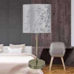 First Choice Lighting Antique Brass Stick Table Lamp With Grey Crushed Velvet Shade - thumbnail 6