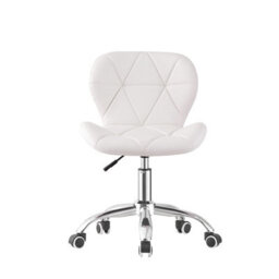 White Chair Cushioned Computer Office Chair Chrome Legs Swivel Adjustable Vanity Stool - thumbnail 3