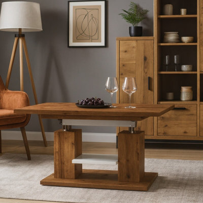Iso Extendable Table 110 To 170 Cm X 65 Cm Stirling Oak White Shelf Silver Crossbar - image 1