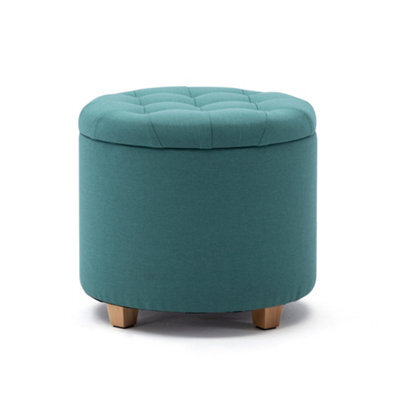 Hnnhome 45Cm Round Linen Padded Seat Ottoman Storage Stool Box, Footstool Pouffes Chair With Lids(Light Green) - image 1