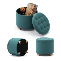 Hnnhome 45Cm Round Linen Padded Seat Ottoman Storage Stool Box, Footstool Pouffes Chair With Lids(Light Green) - thumbnail 4
