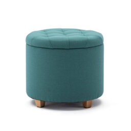 Hnnhome 45Cm Round Linen Padded Seat Ottoman Storage Stool Box, Footstool Pouffes Chair With Lids(Light Green)