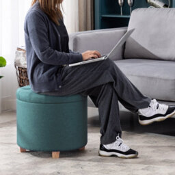 Hnnhome 45Cm Round Linen Padded Seat Ottoman Storage Stool Box, Footstool Pouffes Chair With Lids(Light Green) - thumbnail 5