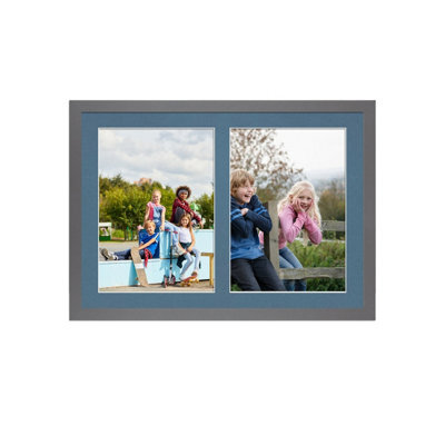 AK Frames 20X14 Dark Grey Sleek Multi Photo Frame With Pompadour Mount - Holds 2 Apertures (2X) A4 Photos - image 1