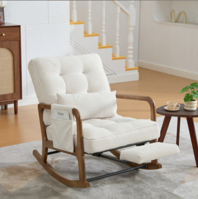 Matteo Corduroy Rocking Chair With Adjustable Footrest & Backrest - Beige - image 1
