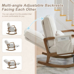 Matteo Corduroy Rocking Chair With Adjustable Footrest & Backrest - Beige - thumbnail 3