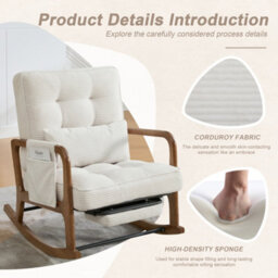 Matteo Corduroy Rocking Chair With Adjustable Footrest & Backrest - Beige - thumbnail 7