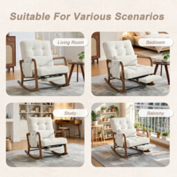 Matteo Corduroy Rocking Chair With Adjustable Footrest & Backrest - Beige - thumbnail 2