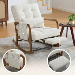 Matteo Corduroy Rocking Chair With Adjustable Footrest & Backrest - Beige - thumbnail 5