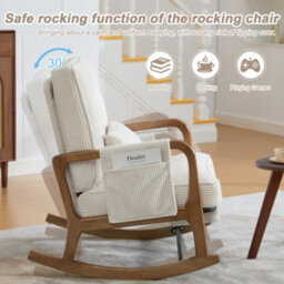 Matteo Corduroy Rocking Chair With Adjustable Footrest & Backrest - Beige - thumbnail 8