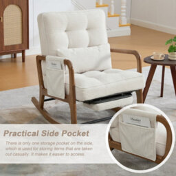 Matteo Corduroy Rocking Chair With Adjustable Footrest & Backrest - Beige - thumbnail 6