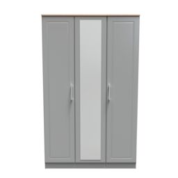 Sevilla Ready Assembled Traditional Matt Dusk Grey & Oak Large Triple Wardrobe With 1 Mirror Door (H)1825mm (W)1110mm (D)530mm - thumbnail 2