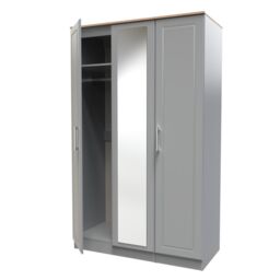 Sevilla Ready Assembled Traditional Matt Dusk Grey & Oak Large Triple Wardrobe With 1 Mirror Door (H)1825mm (W)1110mm (D)530mm - thumbnail 6