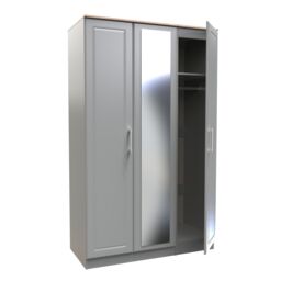Sevilla Ready Assembled Traditional Matt Dusk Grey & Oak Large Triple Wardrobe With 1 Mirror Door (H)1825mm (W)1110mm (D)530mm - thumbnail 3