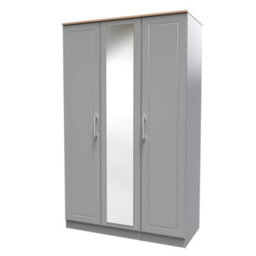 Sevilla Ready Assembled Traditional Matt Dusk Grey & Oak Large Triple Wardrobe With 1 Mirror Door (H)1825mm (W)1110mm (D)530mm - thumbnail 1