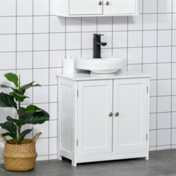 Kleankin 60X60Cm Under-Sink Storage Cabinet W/ Adjustable Shelf Drain Hole White - thumbnail 1