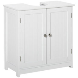 Kleankin 60X60Cm Under-Sink Storage Cabinet W/ Adjustable Shelf Drain Hole White - thumbnail 2