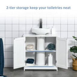 Kleankin 60X60Cm Under-Sink Storage Cabinet W/ Adjustable Shelf Drain Hole White - thumbnail 5
