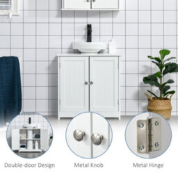 Kleankin 60X60Cm Under-Sink Storage Cabinet W/ Adjustable Shelf Drain Hole White - thumbnail 7