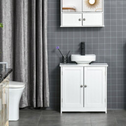 Kleankin 60X60Cm Under-Sink Storage Cabinet W/ Adjustable Shelf Drain Hole White - thumbnail 8