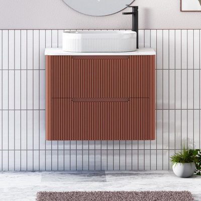 Royal Bathrooms Avenza 700mm Terracotta Clay Wall Hung Bathroom Countertop Vanity Unit 2 Drawer With Lyon Basin - image 1