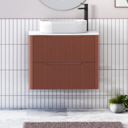 Royal Bathrooms Avenza 700mm Terracotta Clay Wall Hung Bathroom Countertop Vanity Unit 2 Drawer With Lyon Basin - thumbnail 1