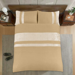 Casabella Luxury Crushed Velvet Panel Band Duvet Cover Sets With Pillow Case Double Duvet Cover Bedding Set Beige - thumbnail 6