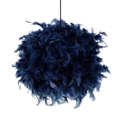 Happy Homewares Eye-Catching And Modern Small Navy Blue Feather Decorated Pendant Lighting Shade - image 1