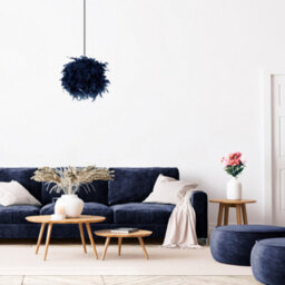 Happy Homewares Eye-Catching And Modern Small Navy Blue Feather Decorated Pendant Lighting Shade - thumbnail 4